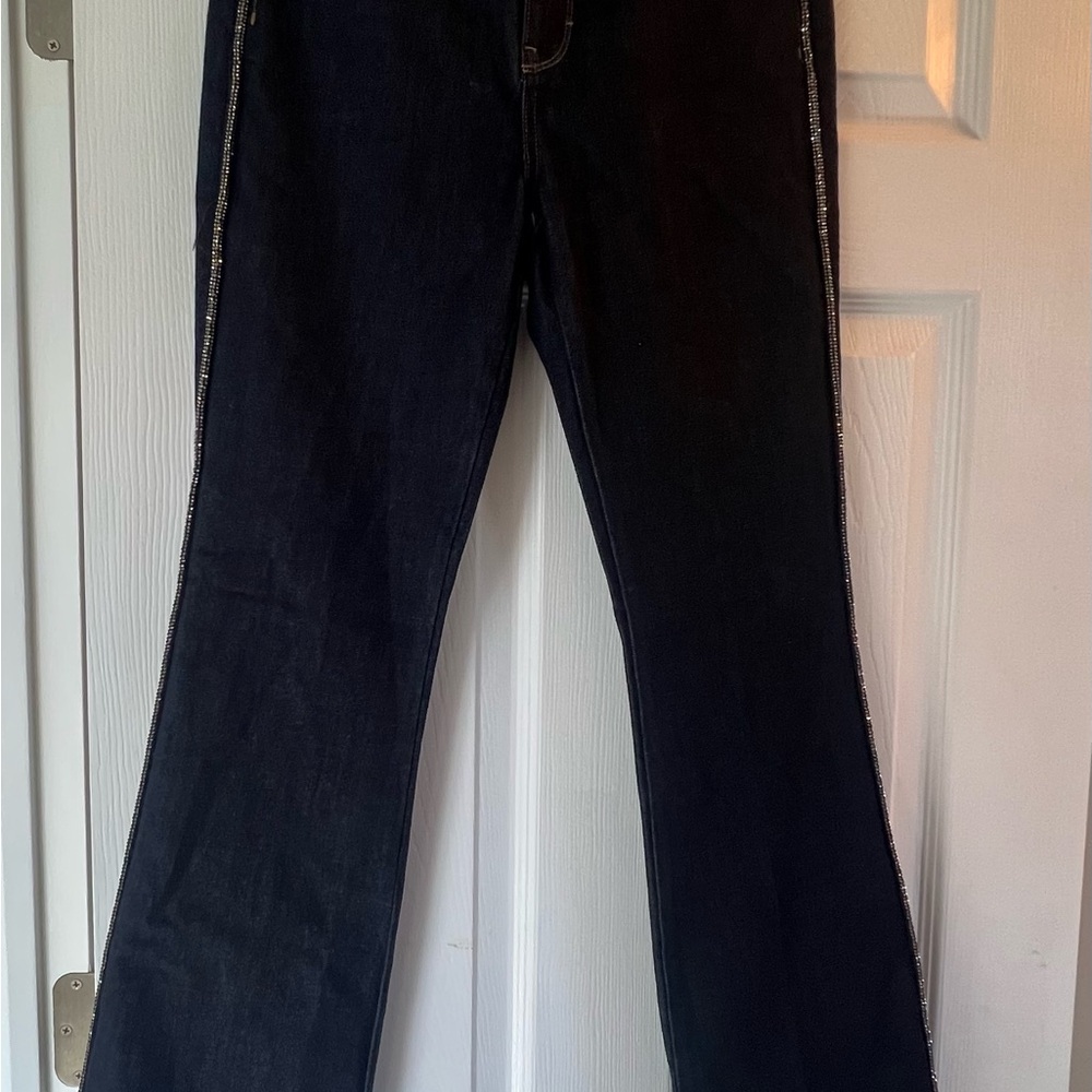 White House Black Market High-Rise skinny flare Jeans w/Rhinestone pinstripes - Picture 13 of 16